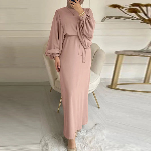 o-neck muslim abaya dress